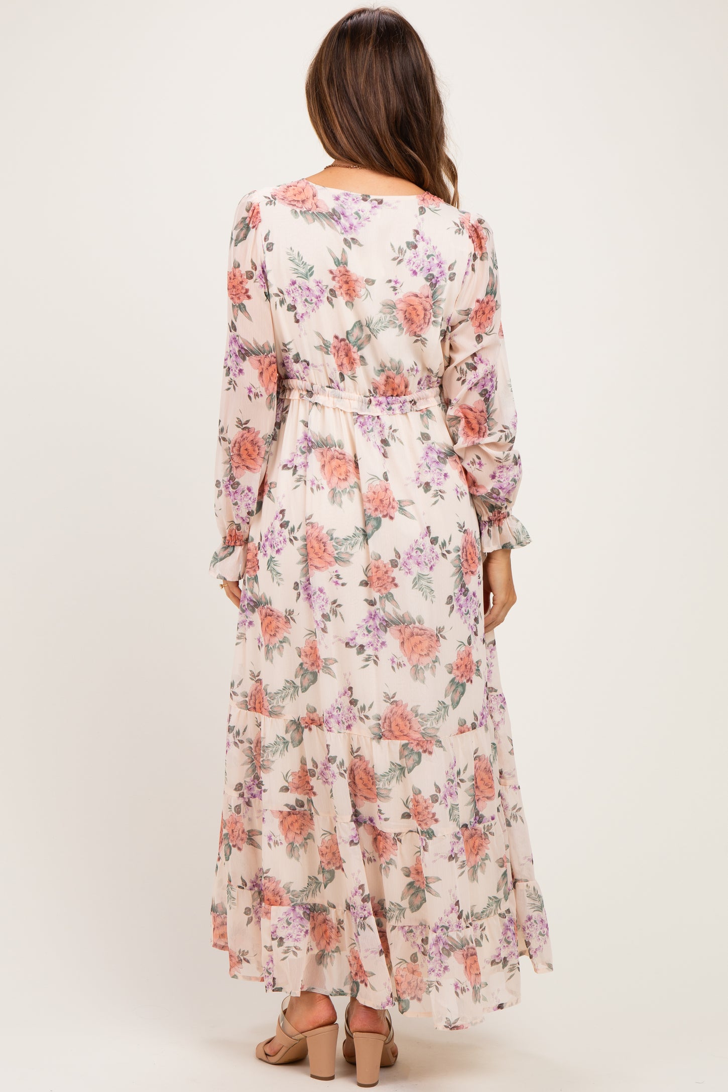 Cloud Floral Chiffon Button Down Maternity Maxi Dress