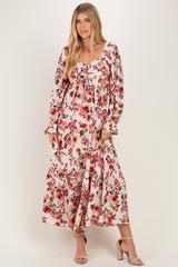 Cream Floral Long Sleeve Maxi Dress