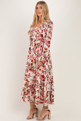Cream Floral Long Sleeve Maxi Dress