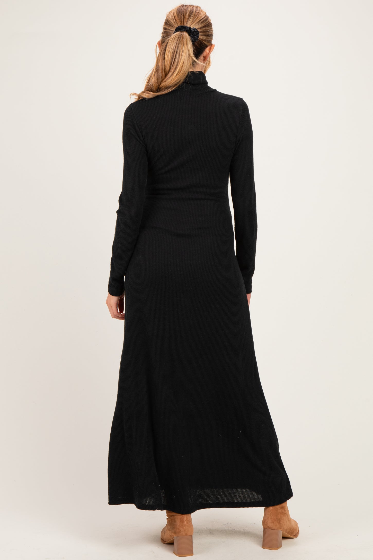 Black Turtleneck Long Sleeve Maternity Maxi Dress