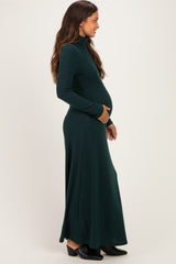 Hunter Green Turtleneck Long Sleeve Maternity Maxi Dress