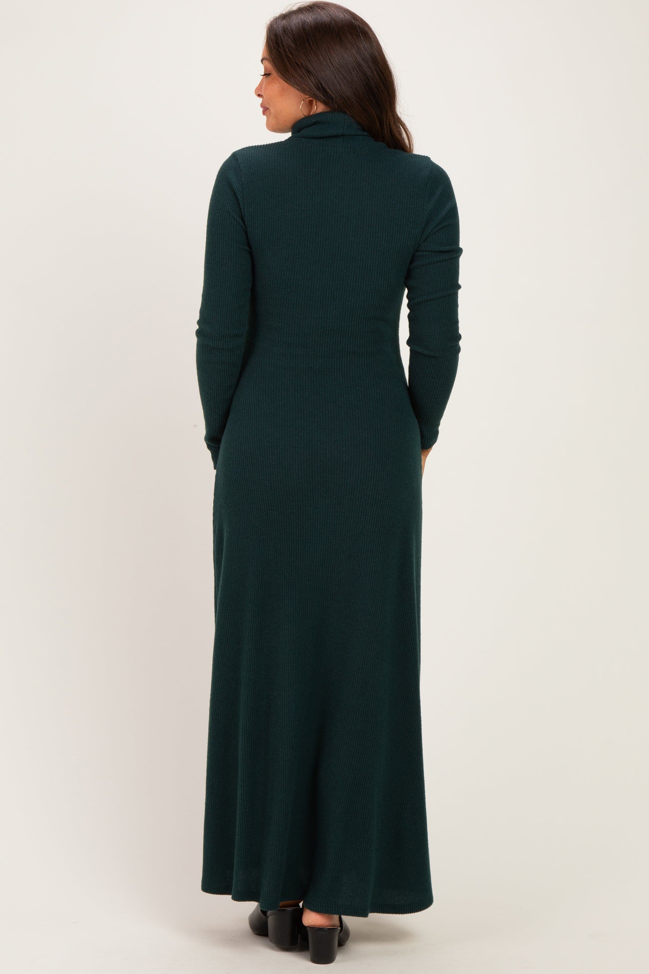 Hunter Green Turtleneck Long Sleeve Maternity Maxi Dress