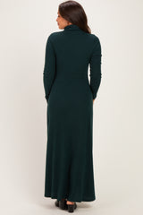 Hunter Green Turtleneck Long Sleeve Maternity Maxi Dress