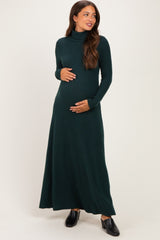 Hunter Green Turtleneck Long Sleeve Maternity Maxi Dress