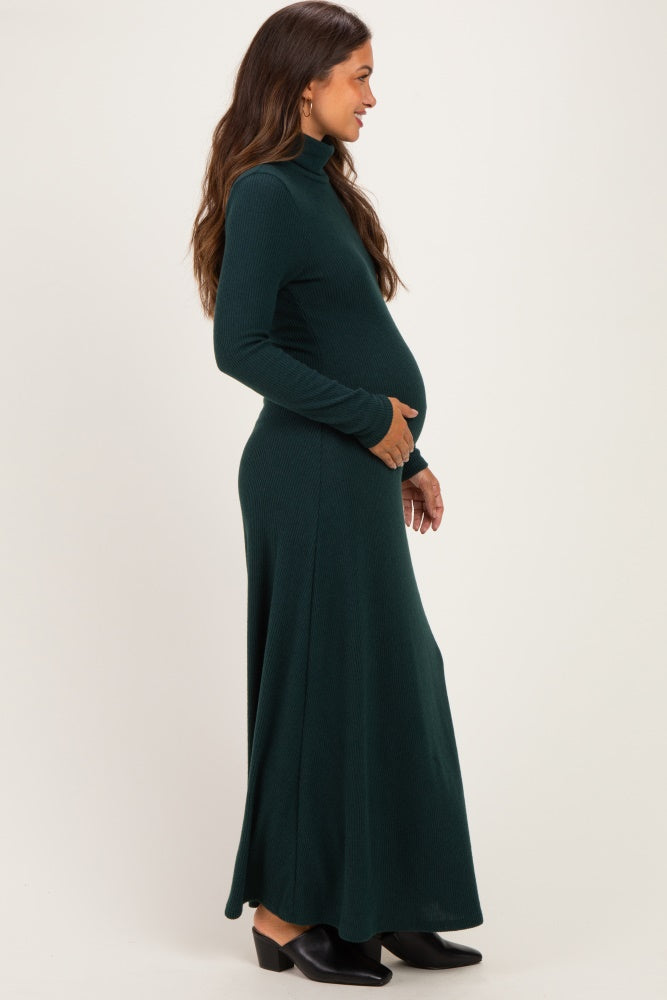 Hunter Green Turtleneck Long Sleeve Maternity Maxi Dress