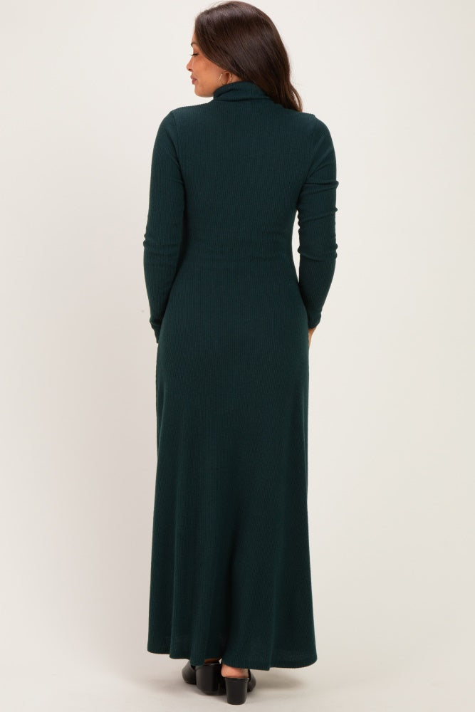 Hunter Green Turtleneck Long Sleeve Maternity Maxi Dress