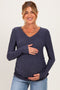 Navy Long Sleeve V-Neck Maternity Top