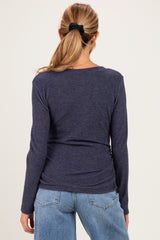 Navy Long Sleeve V-Neck Maternity Top