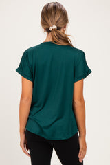 Forest Green V-Neck Pocket Short Sleeve Maternity Shirt