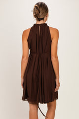 Brown Chiffon High Neck Maternity Dress