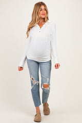 Ivory Long Sleeve Button Front Long Sleeve Fitted Maternity Top