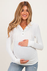 Ivory Long Sleeve Button Front Long Sleeve Fitted Maternity Top