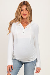 Ivory Long Sleeve Button Front Long Sleeve Fitted Maternity Top