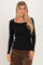 Black Lettuce Hem Fitted Long Sleeve Top