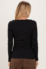 Black Lettuce Hem Fitted Long Sleeve Top