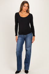 Black Lettuce Hem Fitted Long Sleeve Maternity Top