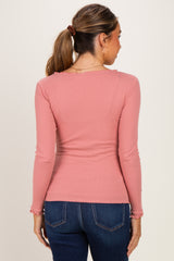 Mauve Lettuce Hem Fitted Long Sleeve Maternity Top