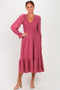 Mauve Smocked Top Long Sleeve Ruffle Hem Midi Dress