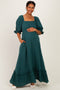 Deep Teal Cotton Gauze Square Neck 3/4 Sleeve Maternity Maxi Dress