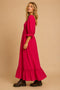 Red Cotton Gauze Square Neck 3/4 Sleeve Maxi Dress