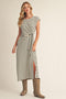 Navy Striped Gathered Waist Side Slit Midi Dress