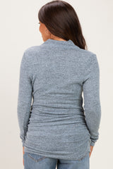 Light Blue Soft Heathered Draped Wrap Maternity/Nursing Top
