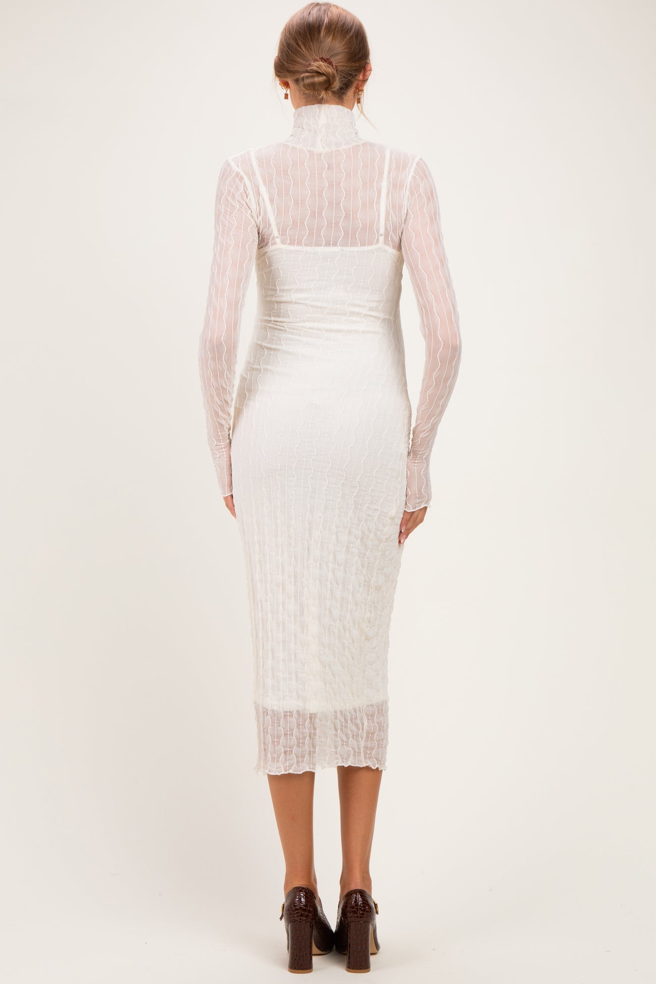 Cream Ribbed Mesh Knit Maternity Midi Dress