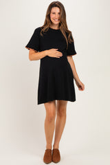 Black Contrast Ruffle Maternity T-Shirt Dress