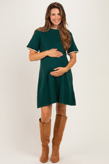 Hunter Green Contrast Ruffle Maternity T-Shirt Dress