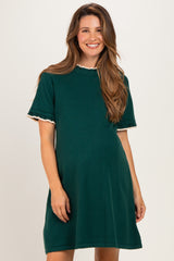 Hunter Green Contrast Ruffle Maternity T-Shirt Dress