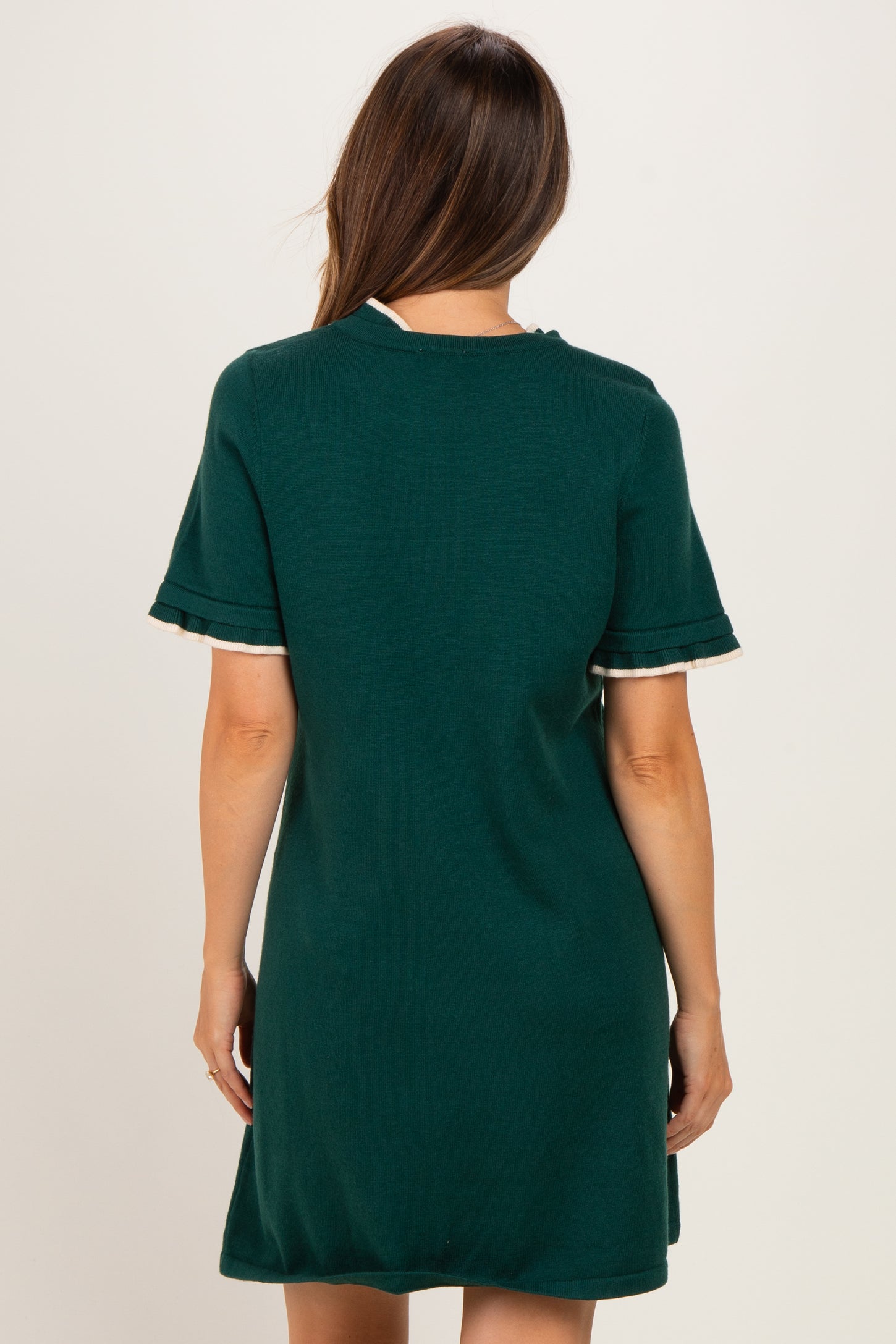Hunter Green Contrast Ruffle Maternity T-Shirt Dress