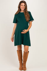 Hunter Green Contrast Ruffle Maternity T-Shirt Dress