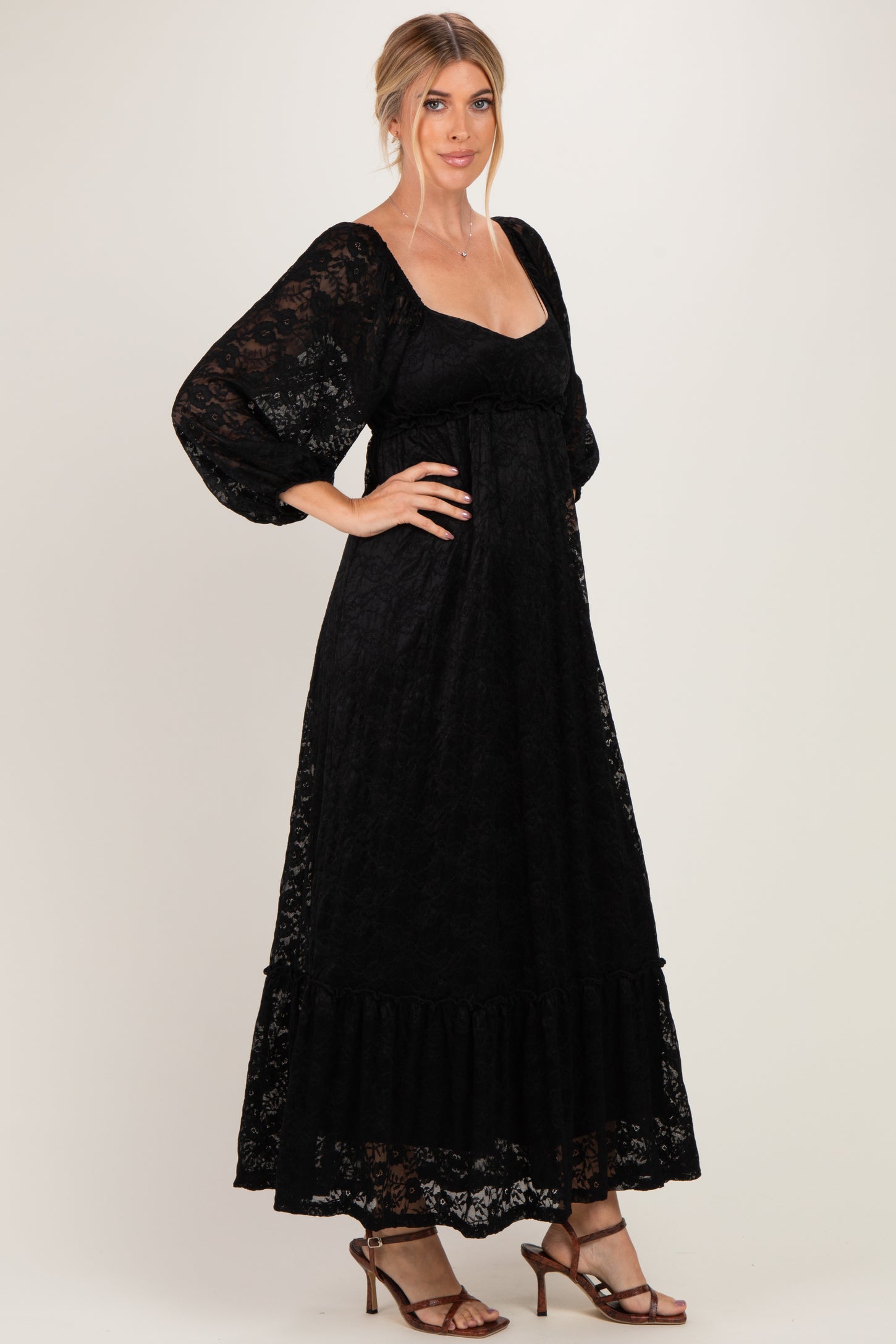 Black Lace Long Sleeve Maxi Dress