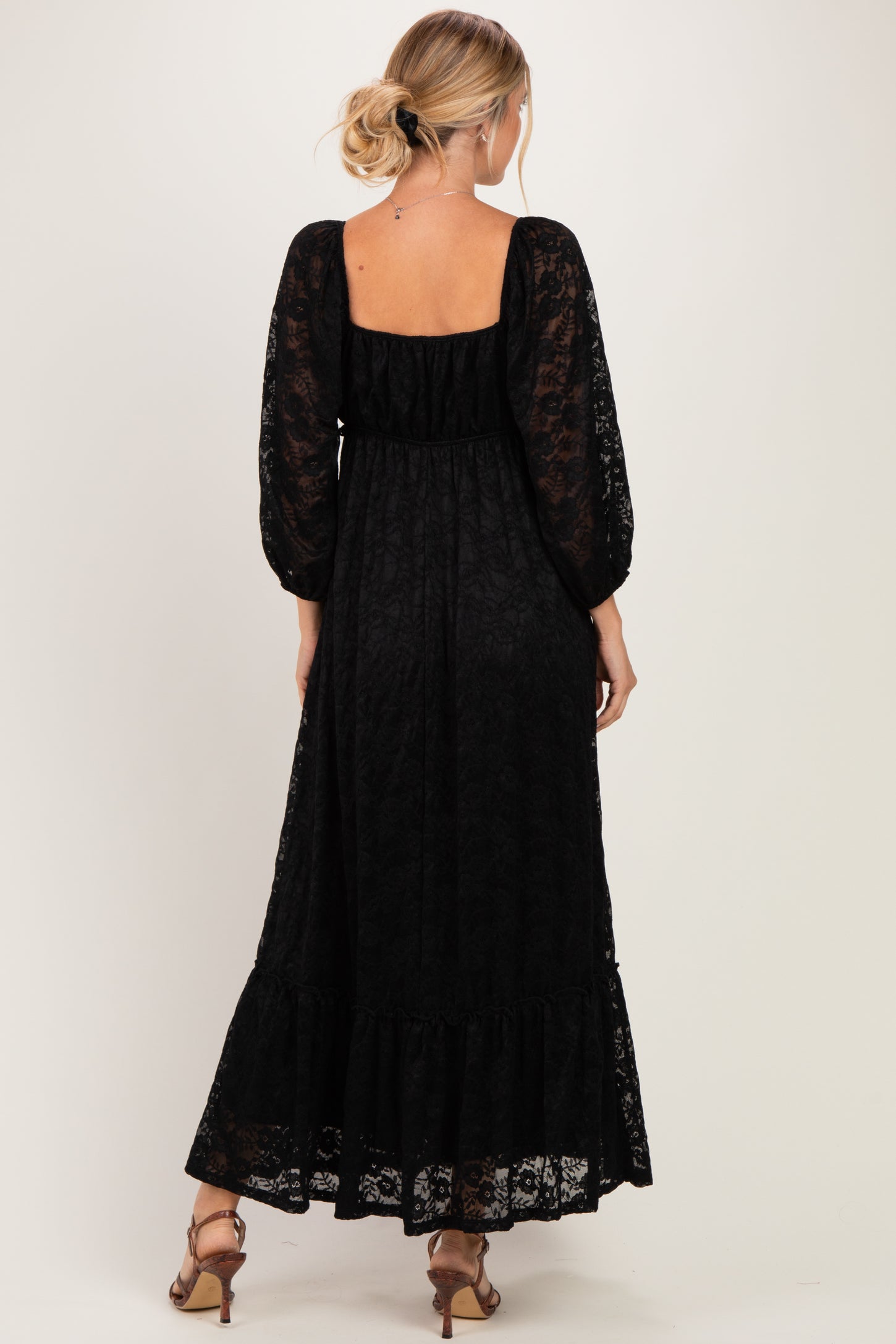 Black Lace Long Sleeve Maxi Dress