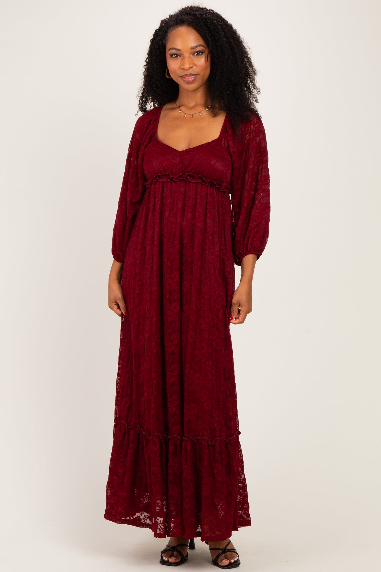 Burgundy Lace Long Sleeve Maxi Dress