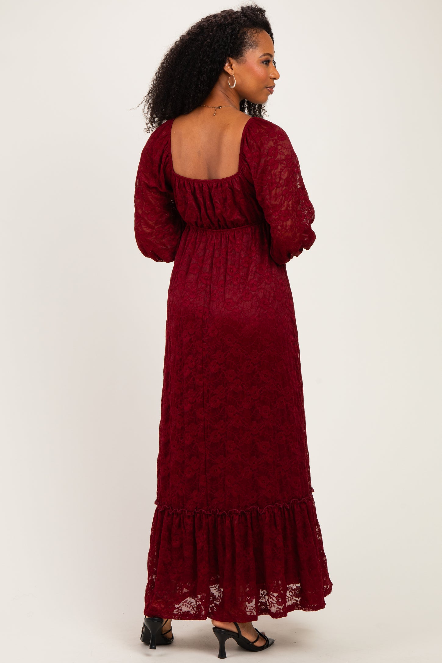 Burgundy Lace Long Sleeve Maxi Dress