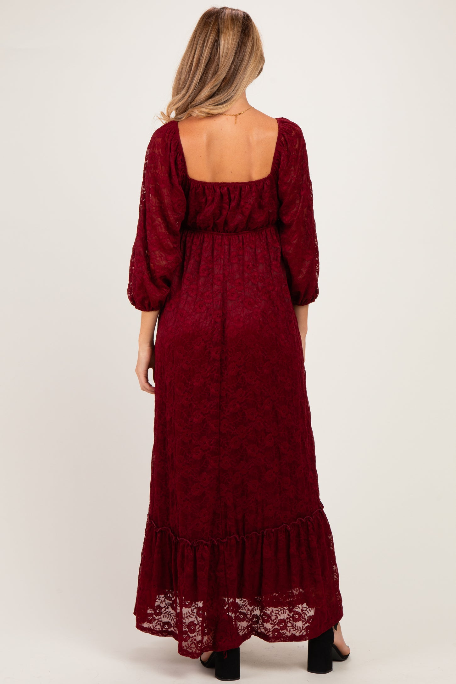 Burgundy Lace Long Sleeve Maternity Maxi Dress