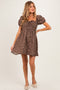 Brown Floral Puff Sleeve Square Neck Maternity Mini Dress