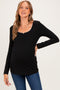 Black Ribbed Rosette Trim Detail Maternity Long Sleeve Top