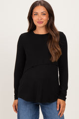 Black Maternity & Nursing Lift-Up Long Sleeve Top