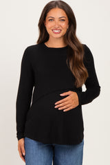 Black Maternity & Nursing Lift-Up Long Sleeve Top
