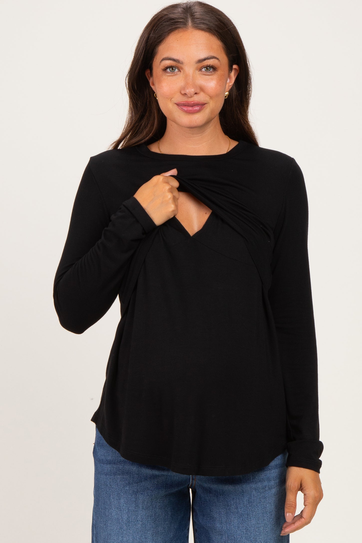 Black Maternity & Nursing Lift-Up Long Sleeve Top