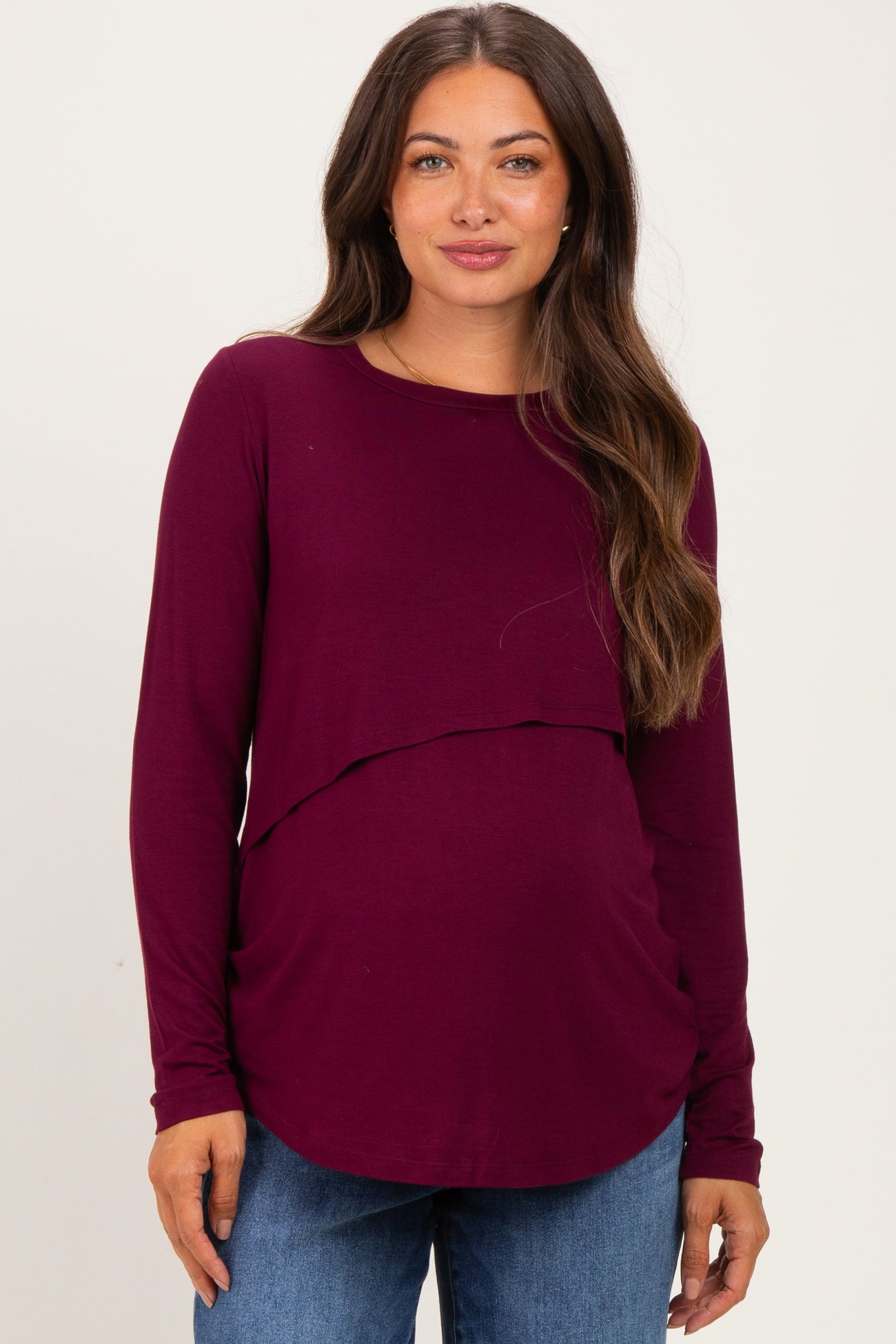 Burgundy Maternity & Nursing Lift-Up Long Sleeve Top
