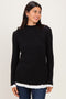 Black/White Mock Neck Ruffle Edge Long Sleeve Top