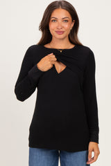 Black Maternity & Nursing Layered Knit Top