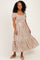 Cream Plaid Smocked Puff Sleeve Tiered Midi Dress