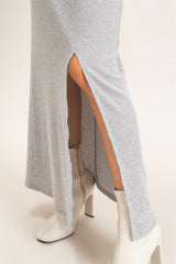 Grey Off-Shoulder Long Sleeve Maxi Dress