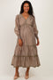 Taupe Floral Lace Trim Floral Maternity Midi Dress