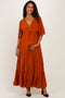 Camel Lace Trim Tiered Maternity Maxi Dress