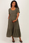 Olive Striped Scoop Neck Maternity Maxi Dress